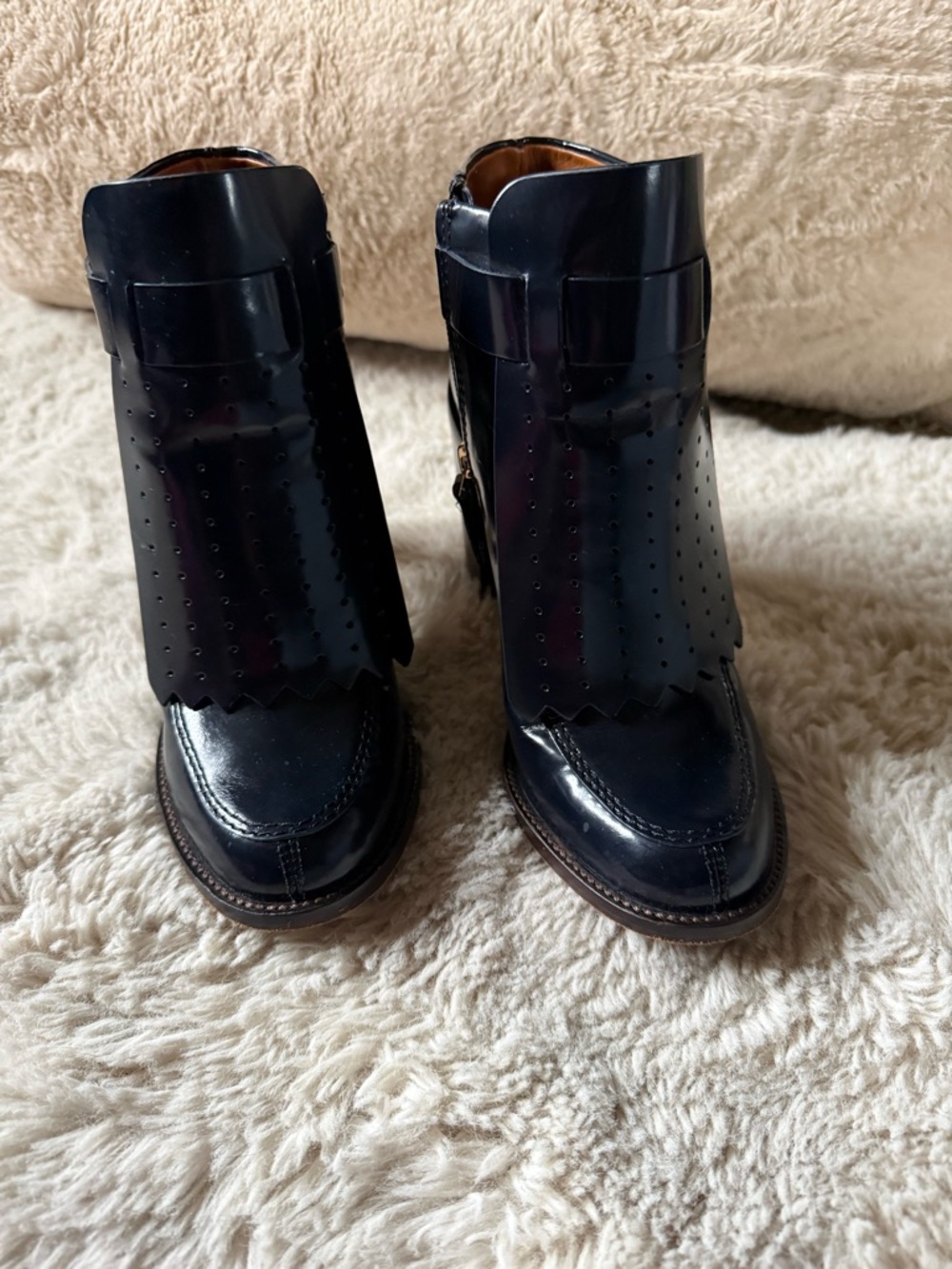 Tory Burch Navy Blue Leather Hyde Ankle Boots